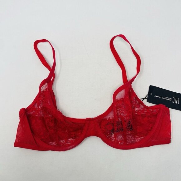 INC International Concepts Womens Small Underwire Unlined Lace Bra in Red 1056 - Picture 2 of 7